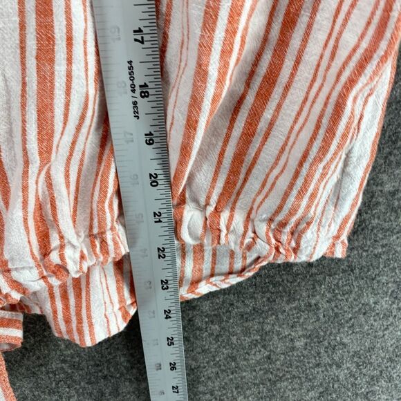 Sanctuary Shirt Women XL White Striped Button Up Collared Linen Short Sleeve - Picture 9 of 10